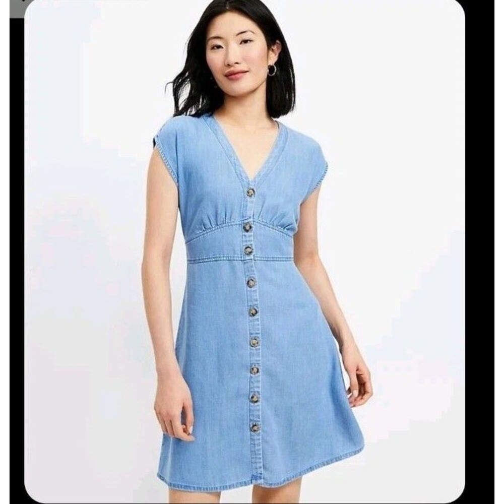 NWT Loft Size 12 Chambray Midi Sundress Button Front Lightweight